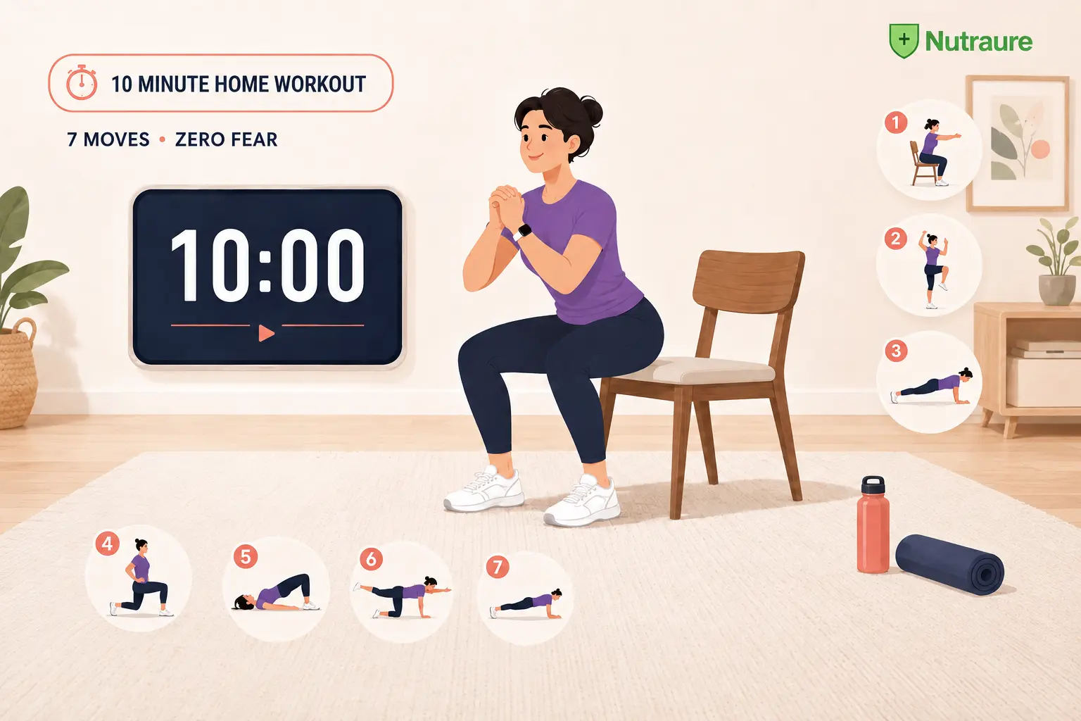 10 Minute Home Workout for Beginners 7 Moves, Zero Fear